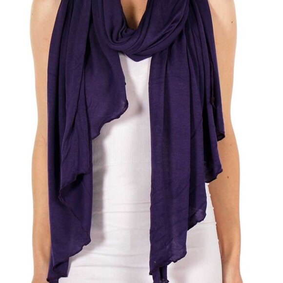 BOHO Oversized Grape Purple Diagonal Fringe Cut Viscose Shawl Wrap 76x30” Scarf - Picture 5 of 8